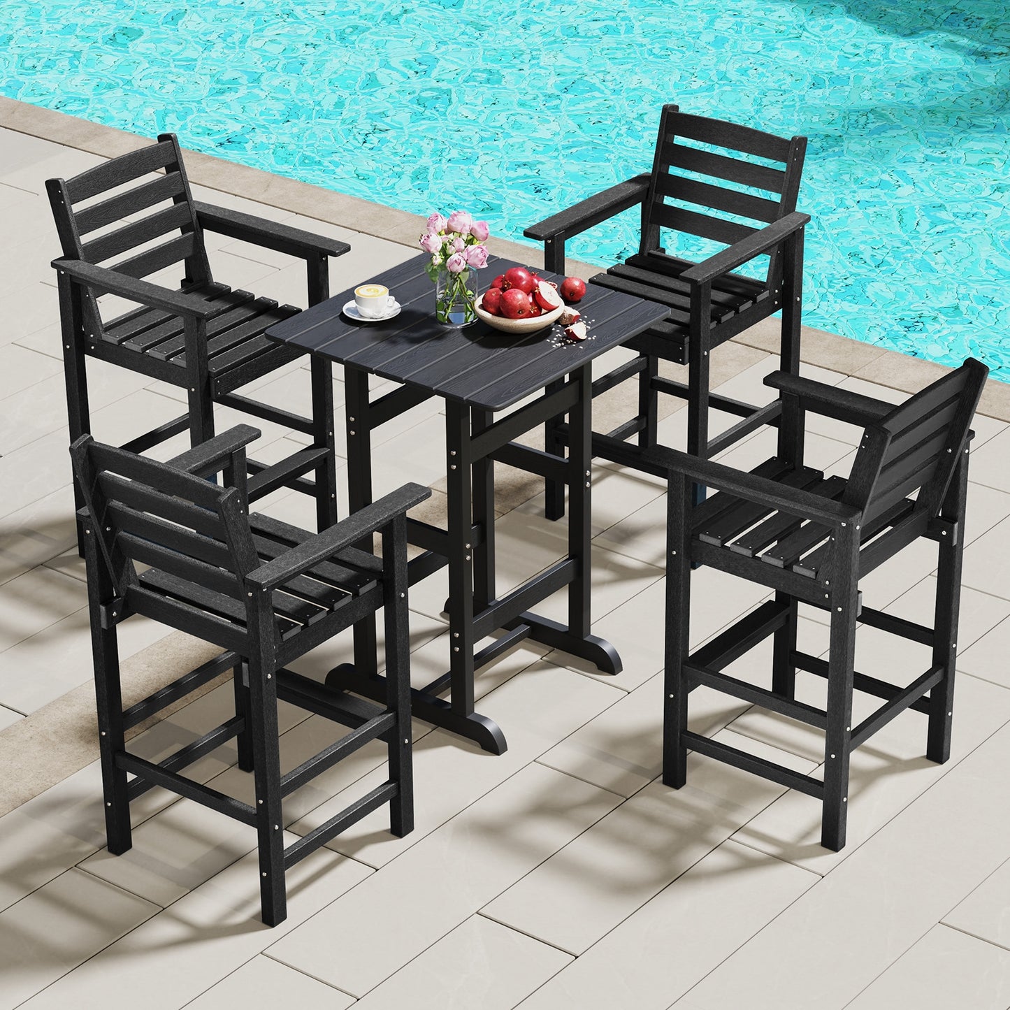 Patio HDPE Adirondack Bar Chairs Set of 2 with Wide Armrests, Black Adirondack Chairs at Gallery Canada