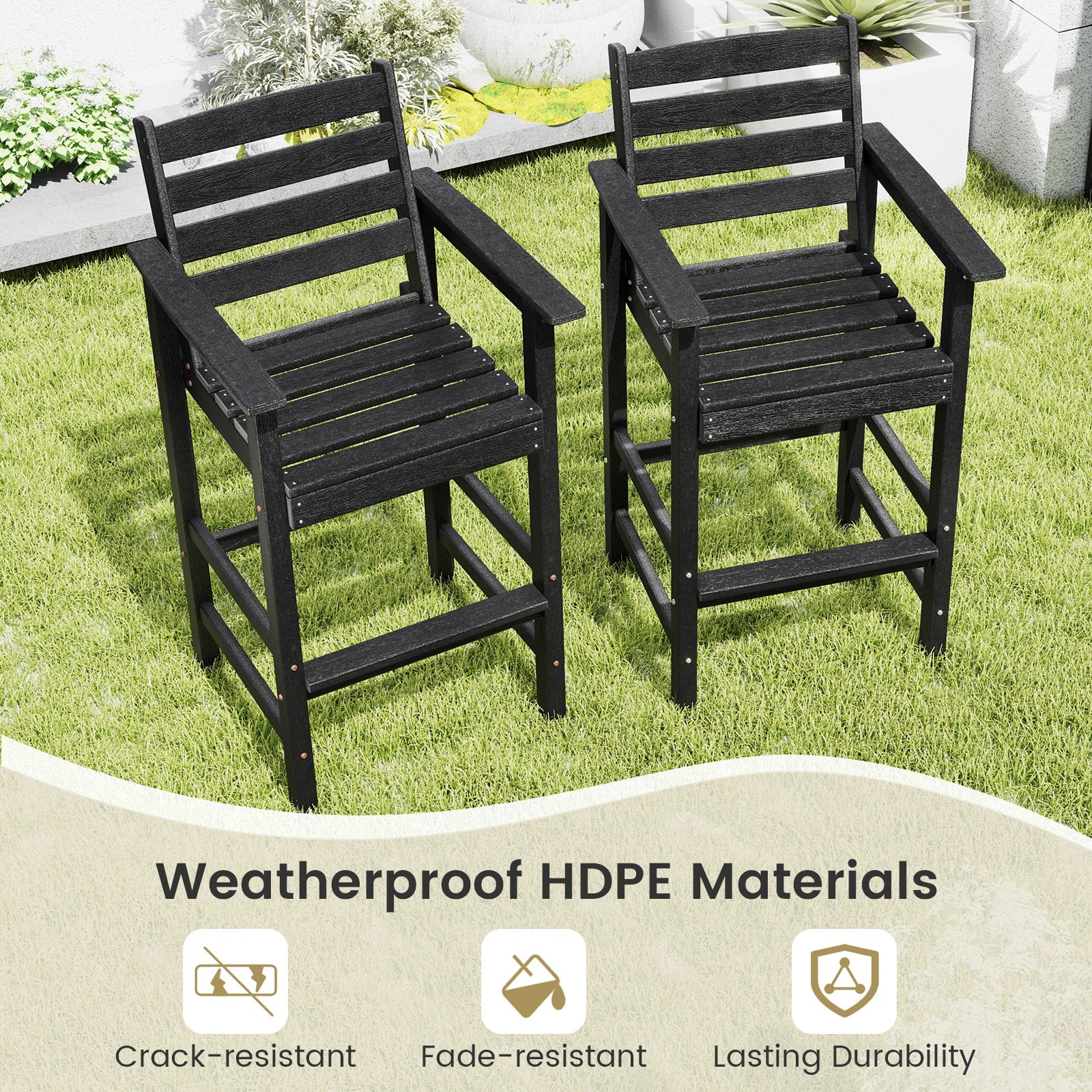 Patio HDPE Adirondack Bar Chairs Set of 2 with Wide Armrests, Black Adirondack Chairs at Gallery Canada
