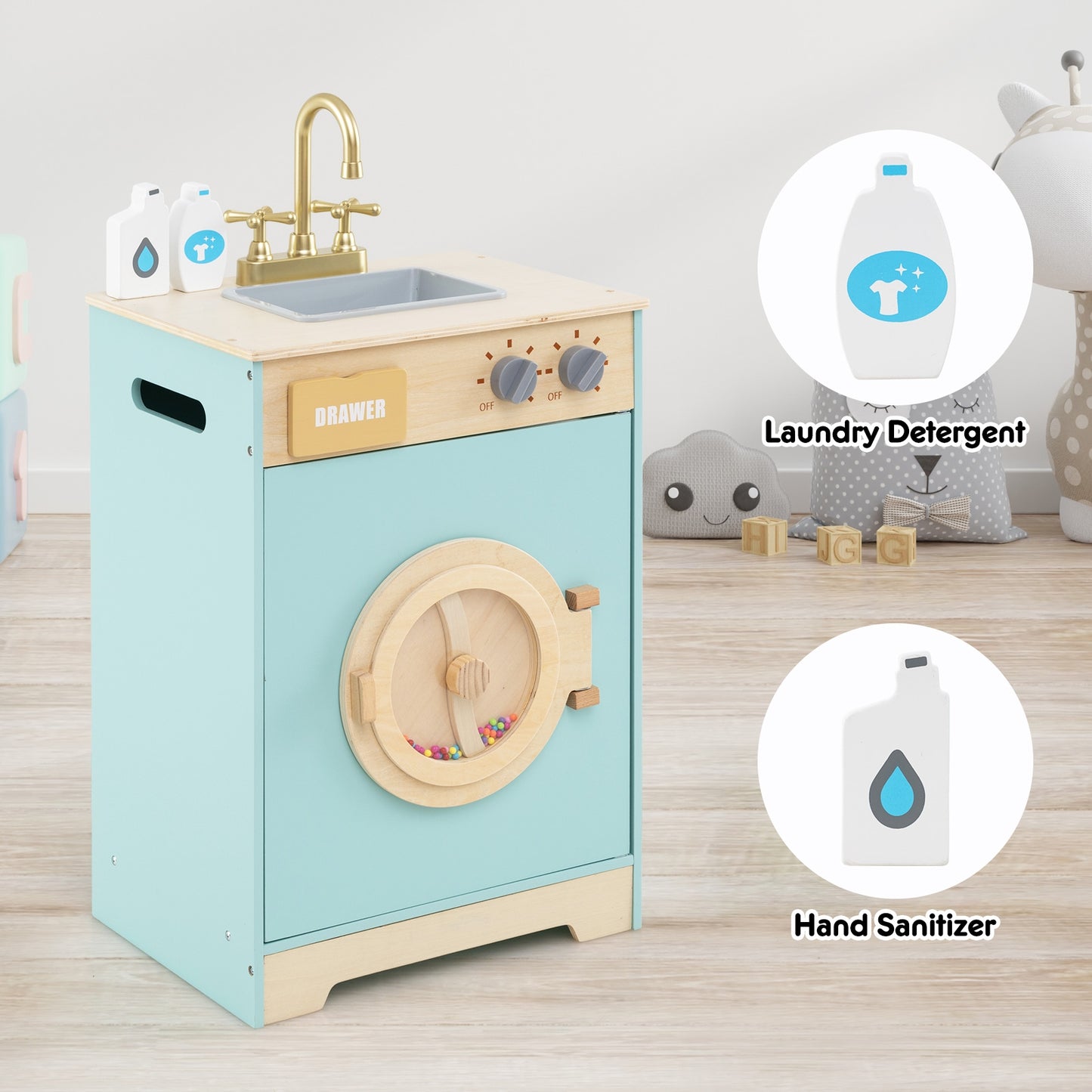 Kids Washer Playset Toy Washing Machine with Laundry Detergent, Blue Pretend Toys at Gallery Canada