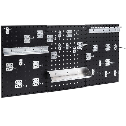 Wall Mounted Pegboard Kit, 3 Pegboards, Garage Workshop, Black