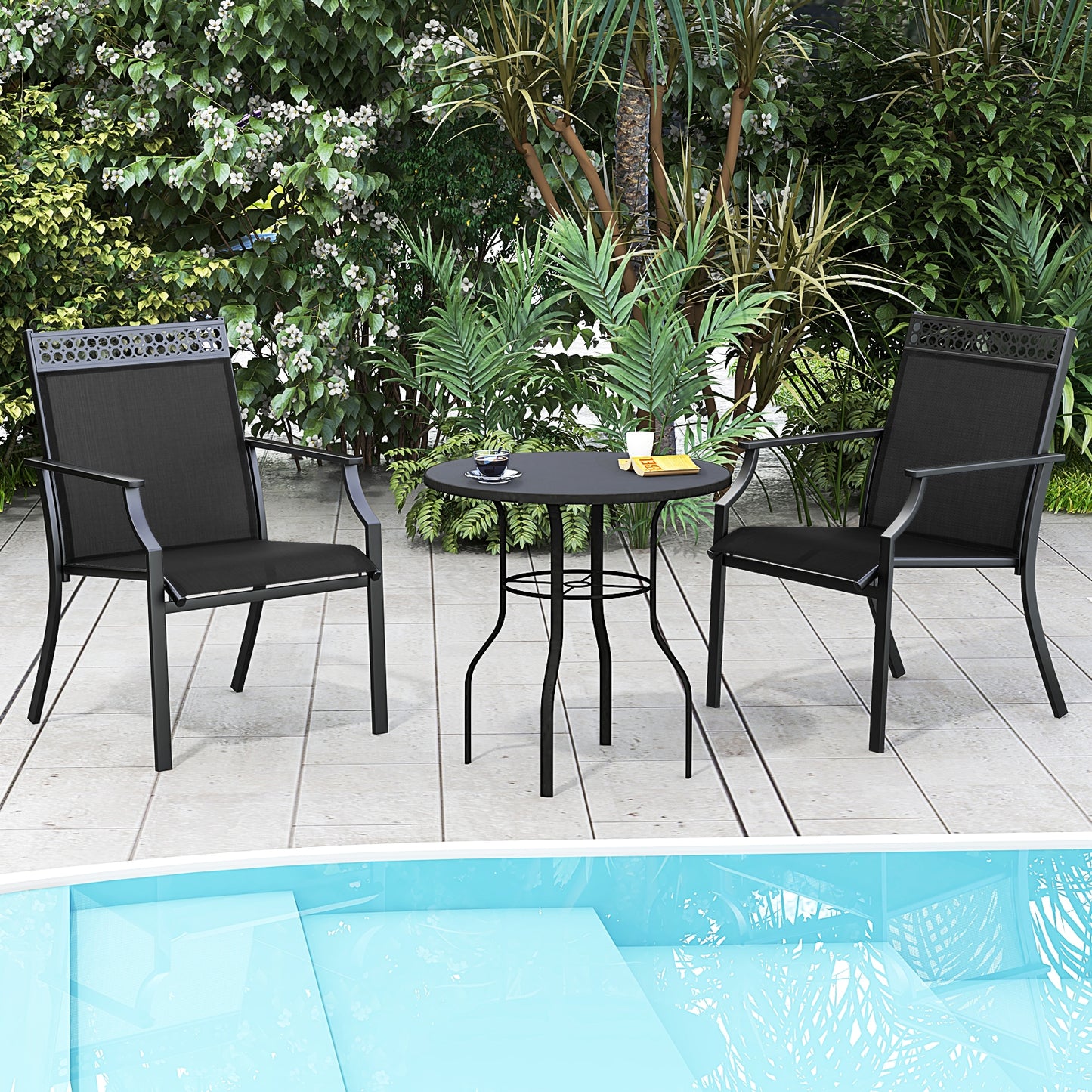 Patio Chairs Set of 2 with All Weather Breathable Fabric, Black Patio Dining Chairs at Gallery Canada