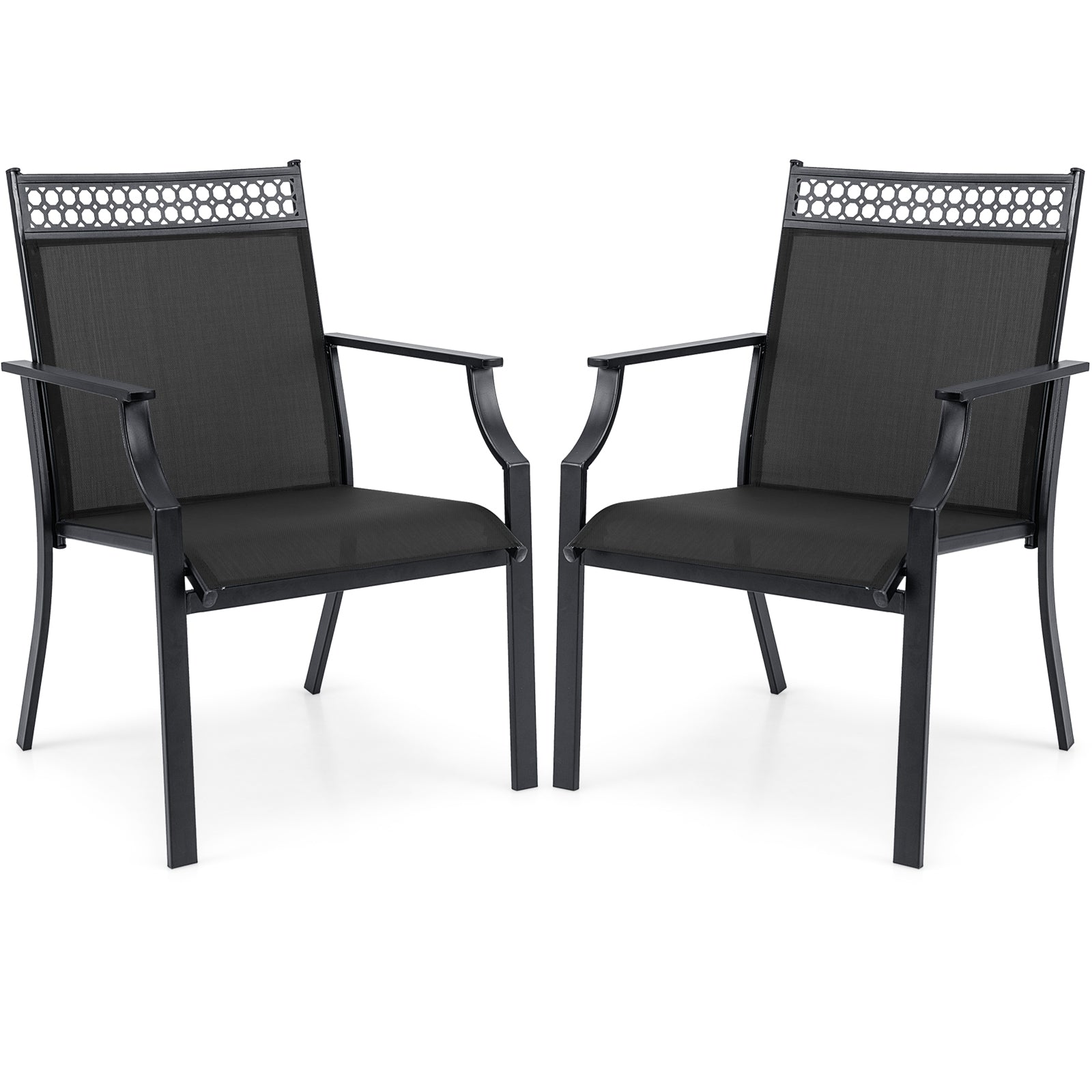 Patio Chairs Set of 2 with All Weather Breathable Fabric, Black Patio Dining Chairs Black at Gallery Canada