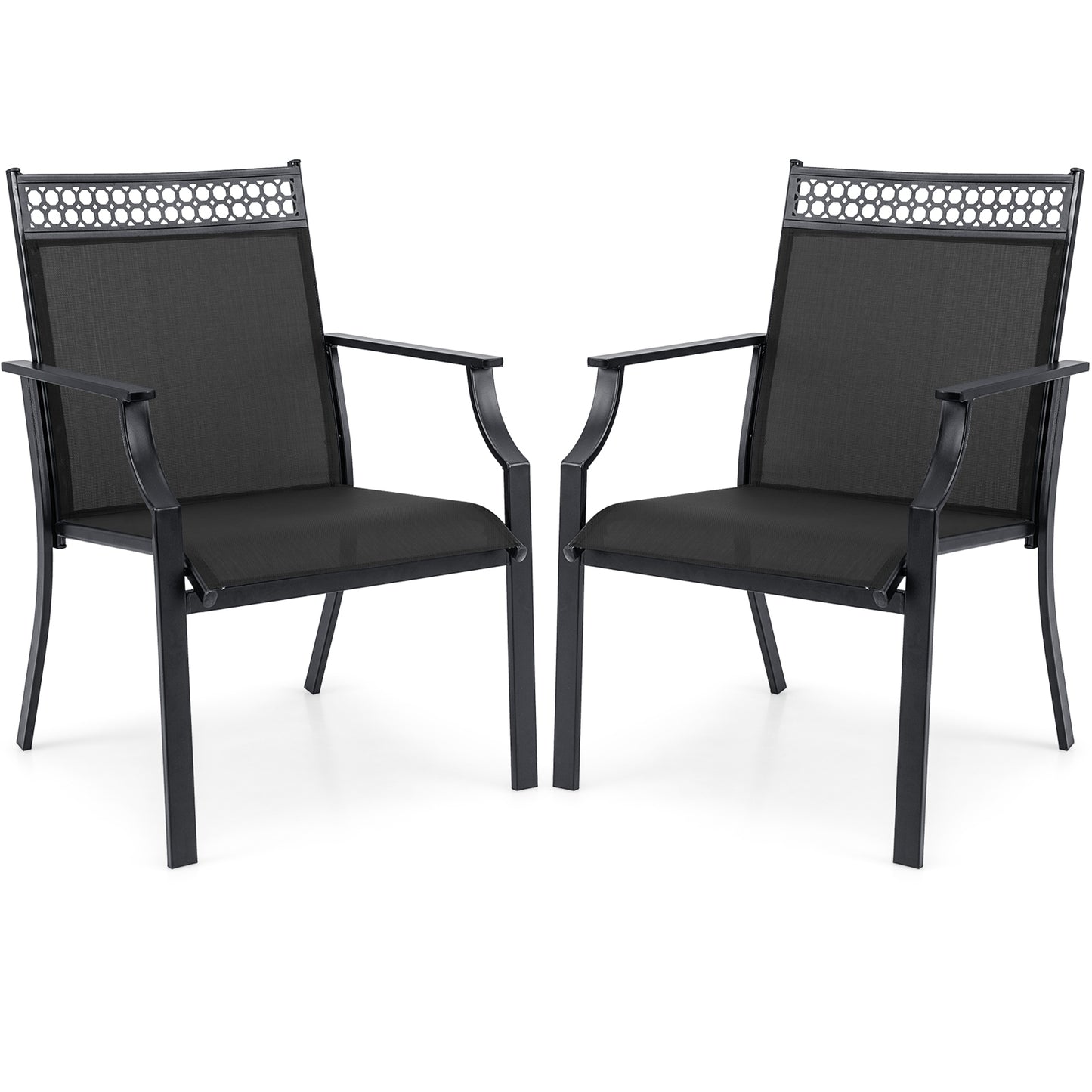 Patio Chairs Set Of 2, All Weather Breathable Fabric, Black