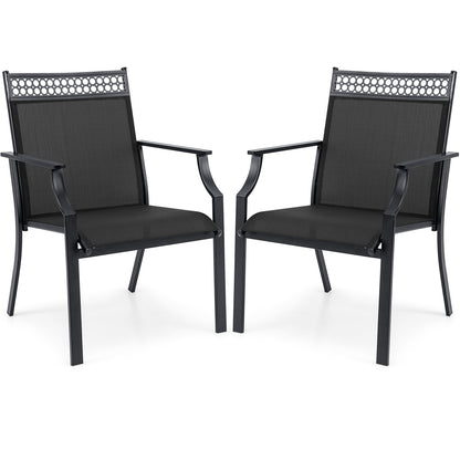 Patio Chairs Set Of 2, All Weather Breathable Fabric, Black
