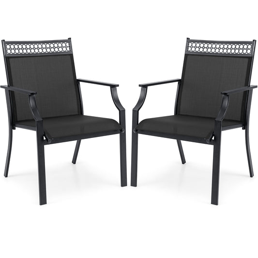 Patio Chairs Set Of 2, All Weather Breathable Fabric, Black Patio Dining Chairs Black at Gallery Canada