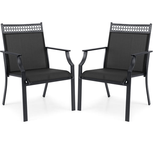 Patio Chairs Set Of 2, All Weather Breathable Fabric, Black