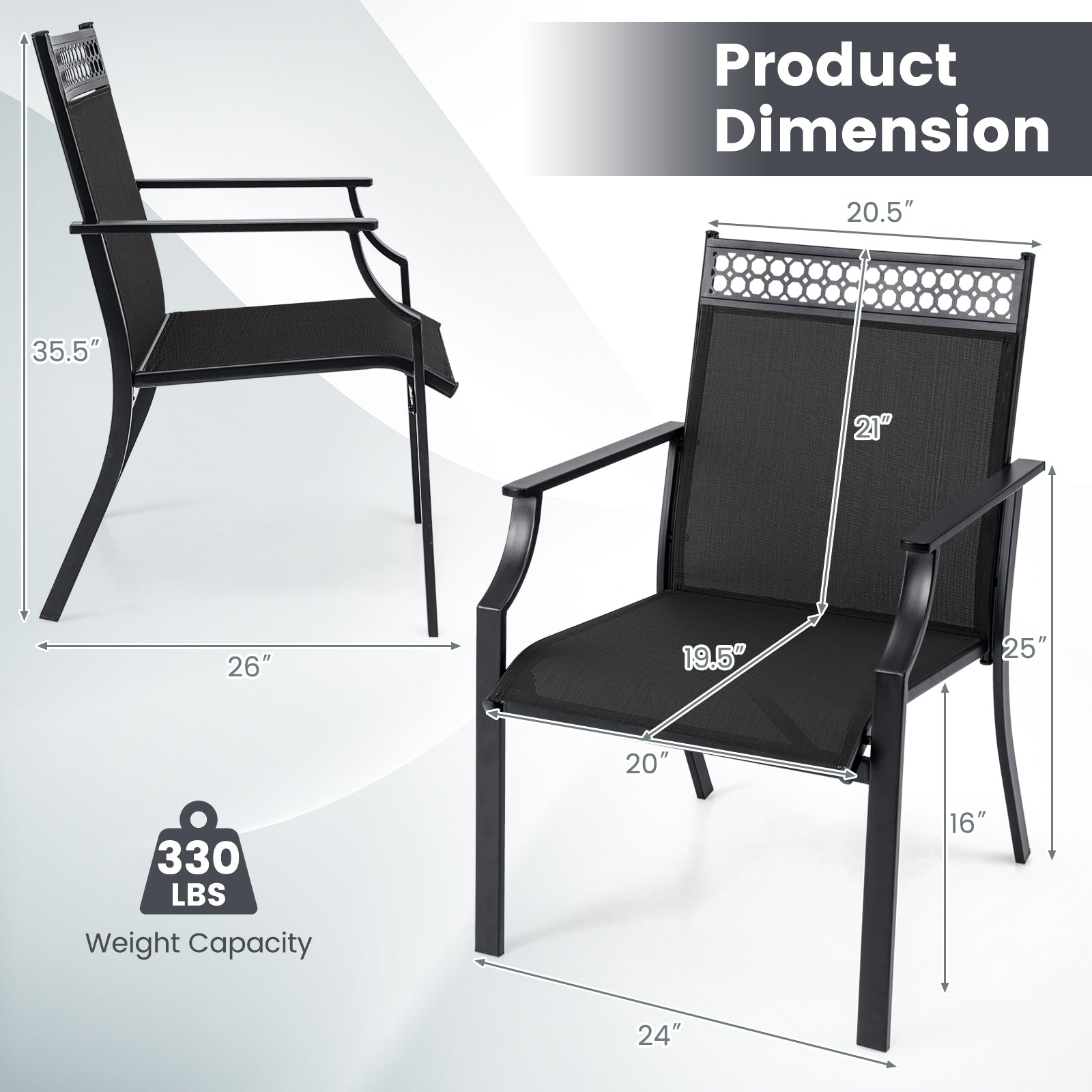 Patio Chairs Set of 2 with All Weather Breathable Fabric, Black Patio Dining Chairs at Gallery Canada