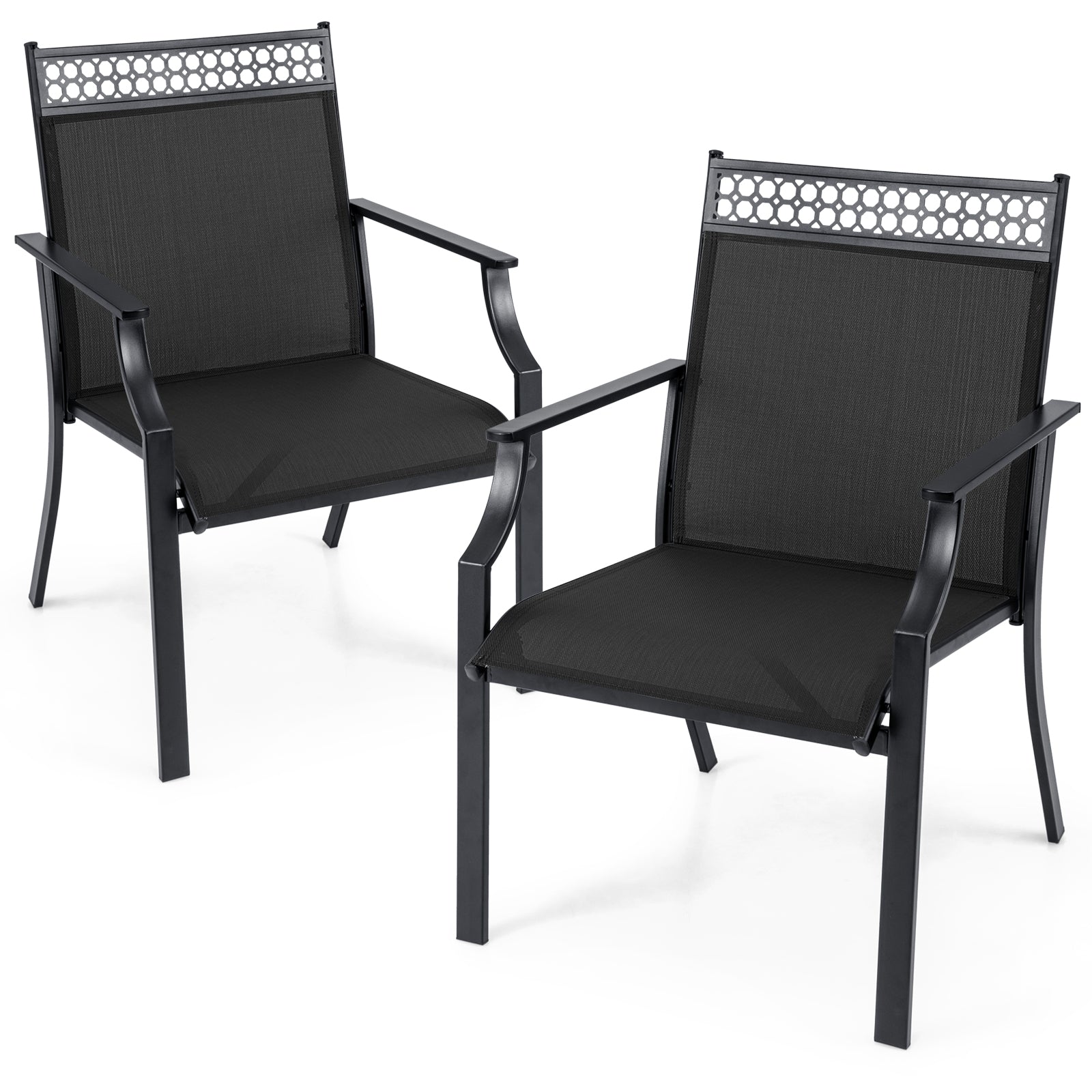 Patio Chairs Set of 2 with All Weather Breathable Fabric, Black Patio Dining Chairs at Gallery Canada