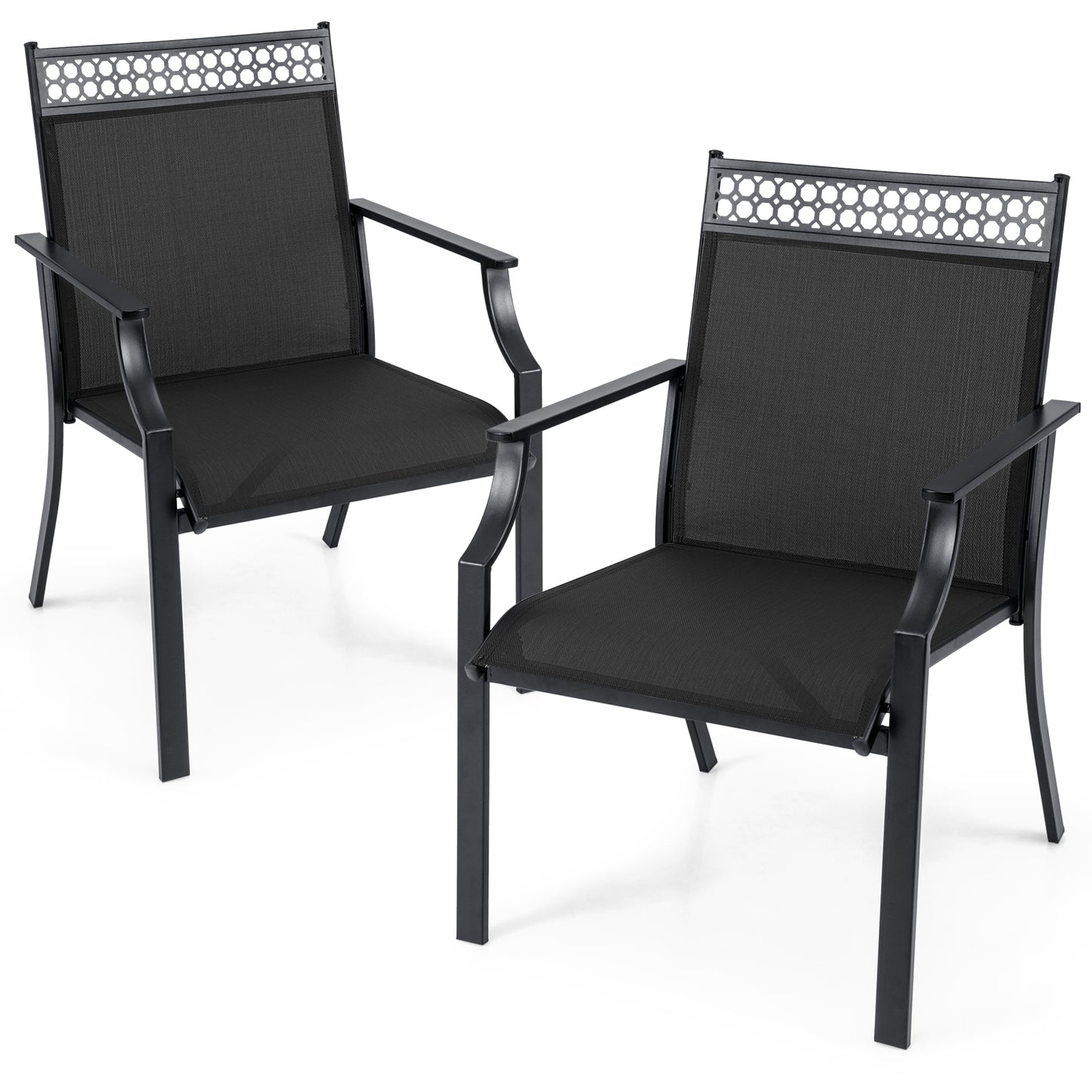 Patio Chairs Set of 2 with All Weather Breathable Fabric, Black Patio Dining Chairs at Gallery Canada
