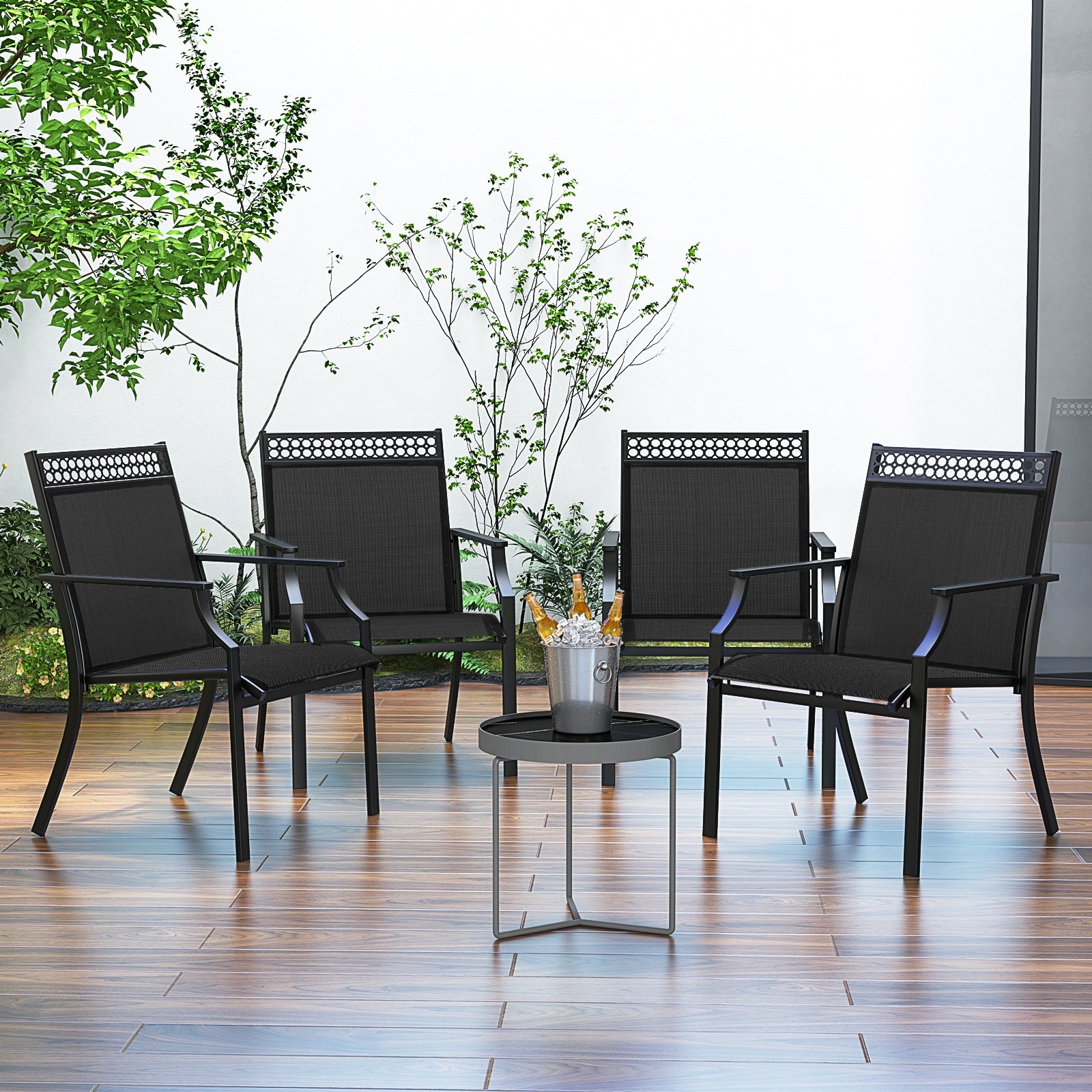 Patio Chairs Set of 2 with All Weather Breathable Fabric, Black Patio Dining Chairs at Gallery Canada