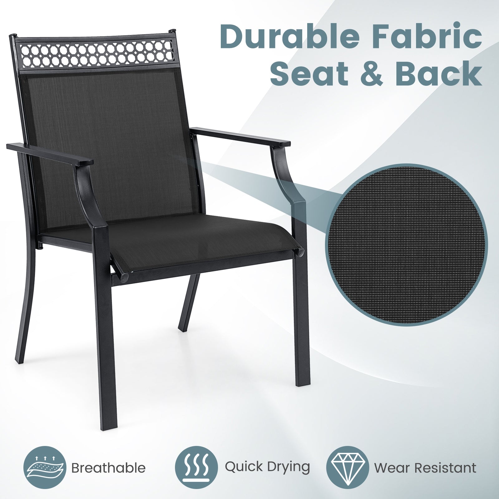 Patio Chairs Set of 2 with All Weather Breathable Fabric, Black Patio Dining Chairs at Gallery Canada