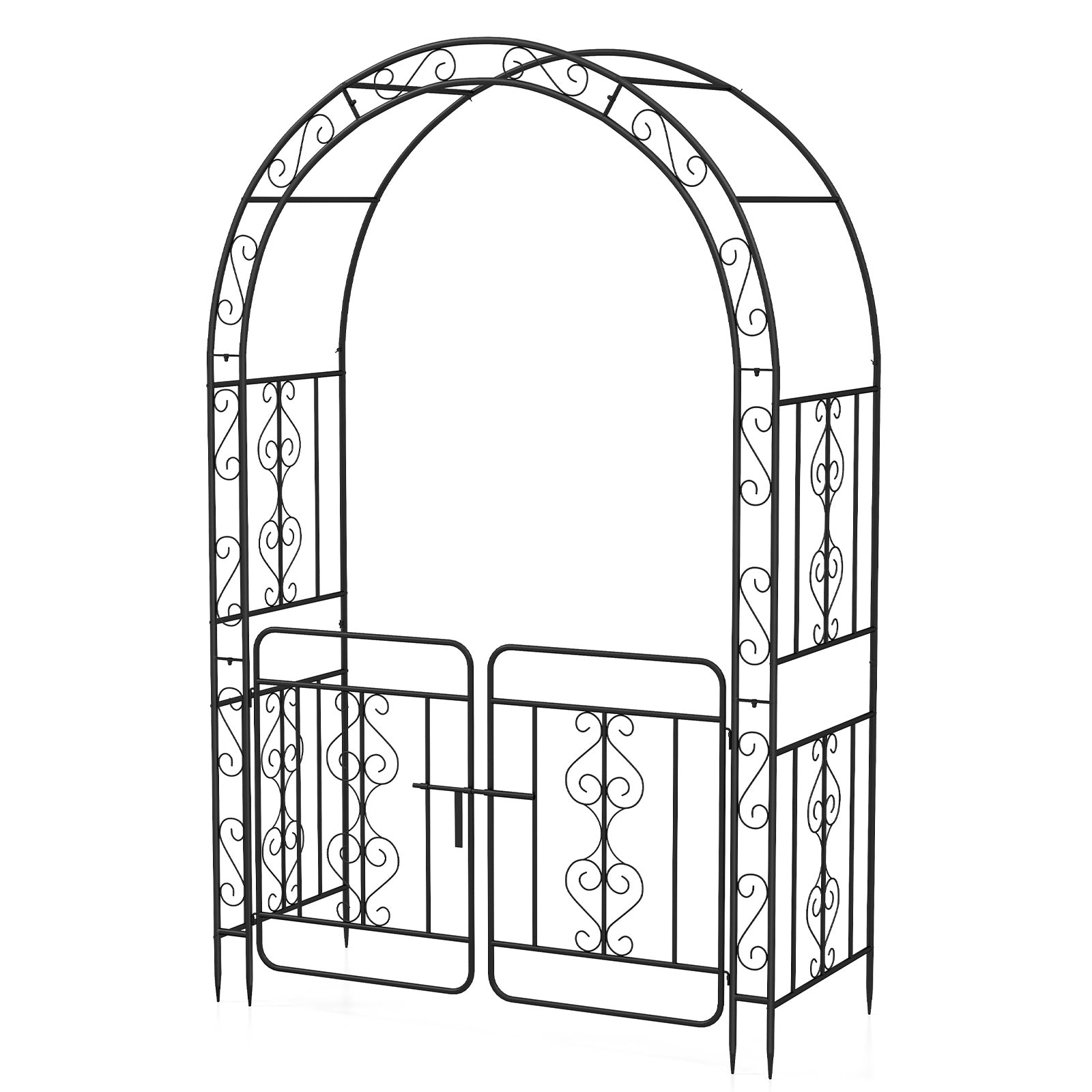 Garden Arbor With Gate, Multiple Side Crossbars, 4 Sharp Ground Stakes, Black Outdoor Decor Black at Gallery Canada
