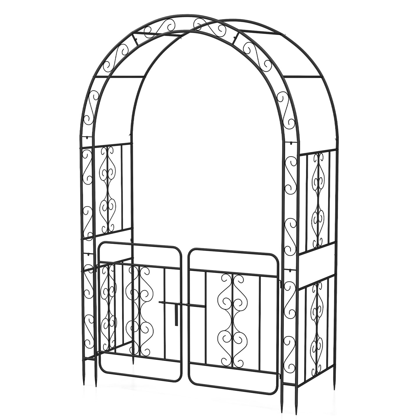 Garden Arbor With Gate, Multiple Side Crossbars, 4 Sharp Ground Stakes, Black Outdoor Decor Black at Gallery Canada