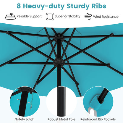 9.3 Feet Solar Patio Umbrella, Vented Top With LED Lights, Turquoise Outdoor Umbrellas at Gallery Canada