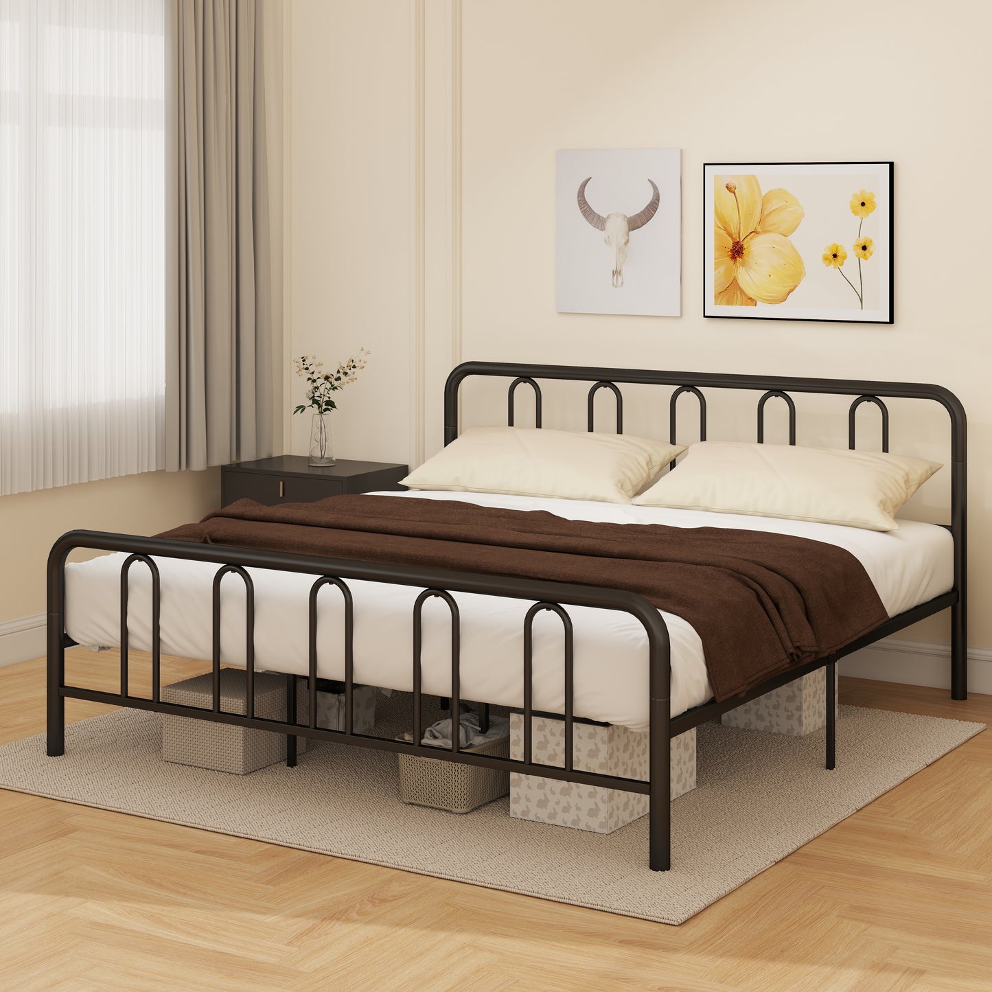 Full/Queen Size Metal Bed Frame with Headboard and Footboard-King Size, Black Simple Bed Frame at Gallery Canada