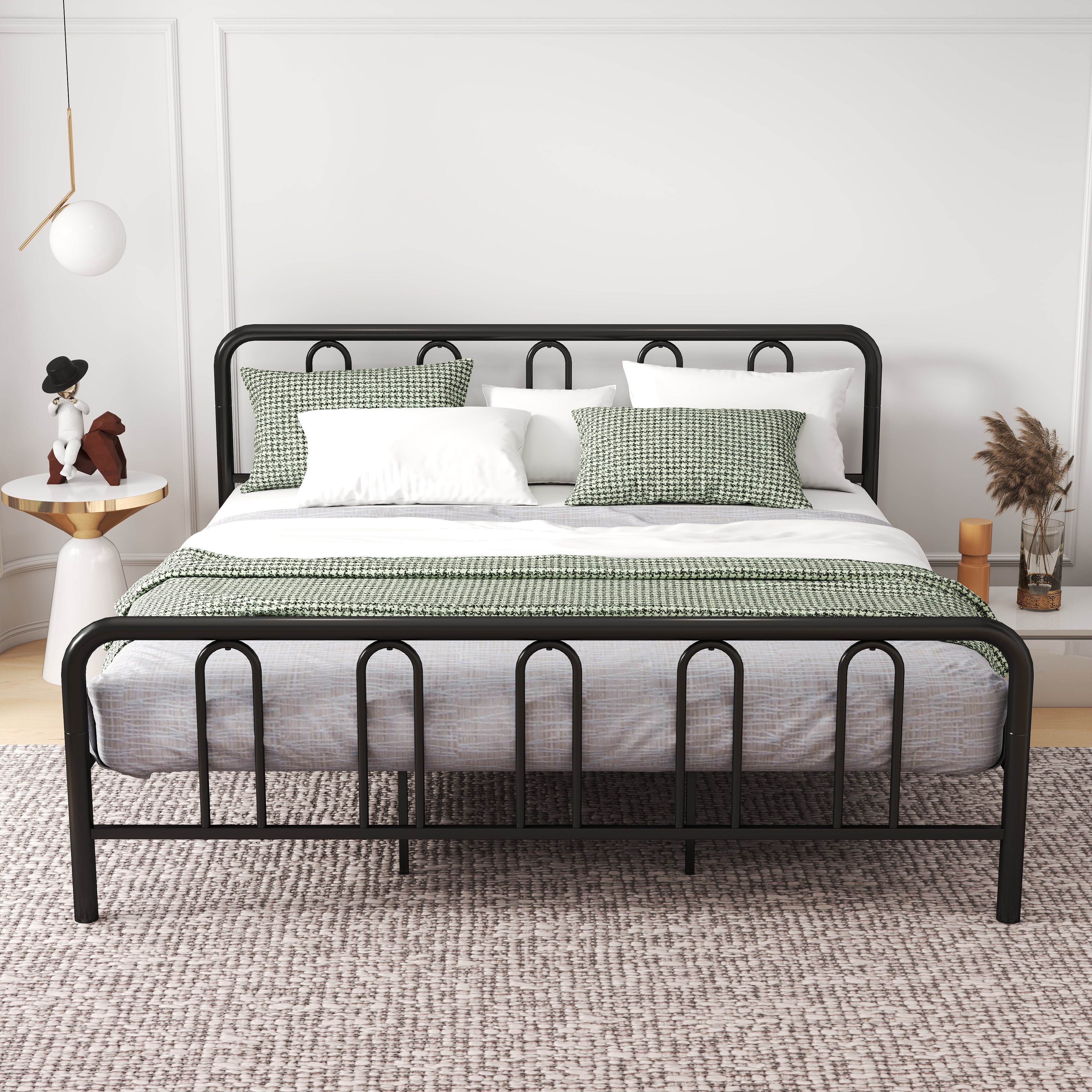 Full/Queen Size Metal Bed Frame with Headboard and Footboard-King Size, Black Simple Bed Frame at Gallery Canada