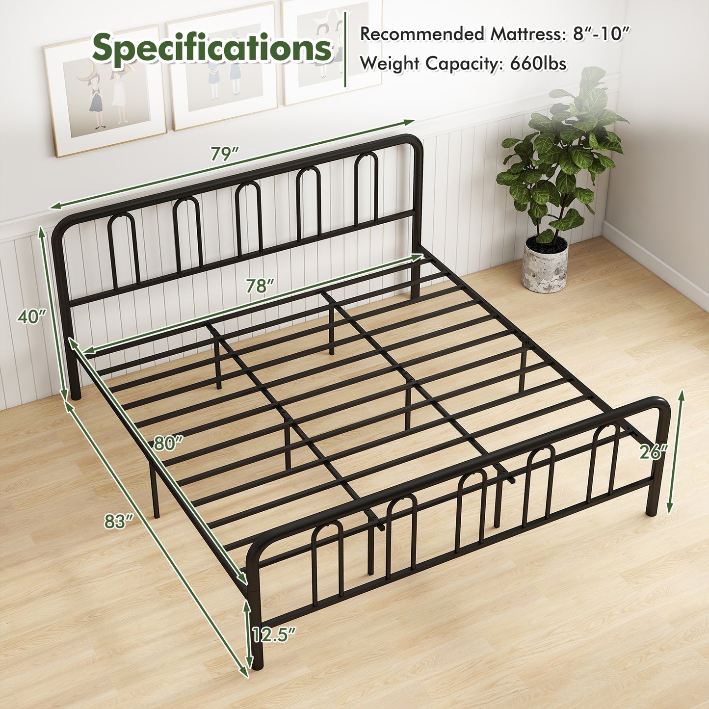 Full/Queen Size Metal Bed Frame with Headboard and Footboard-King Size, Black Simple Bed Frame at Gallery Canada