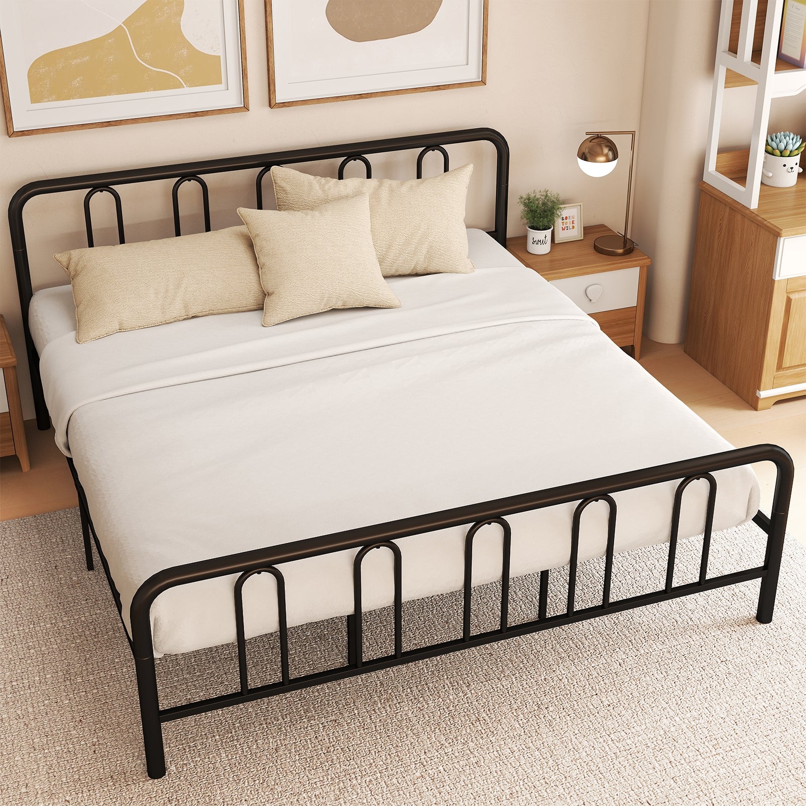 Full/Queen Size Metal Bed Frame with Headboard and Footboard-King Size, Black Simple Bed Frame at Gallery Canada