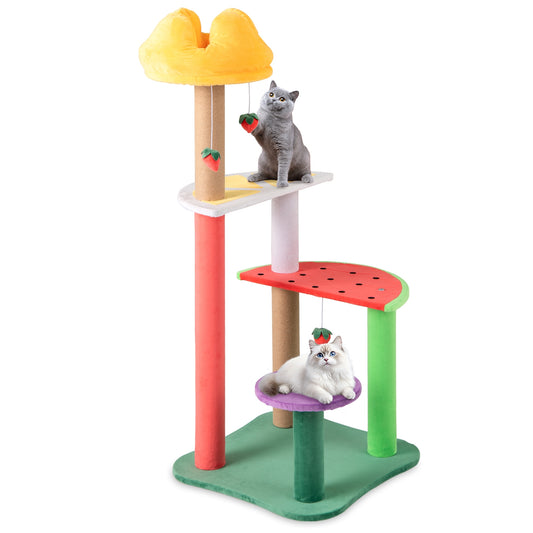 45 Inch Multi-Level Cat Tree, Plush Padded Perch, Fruit Platforms, Multicolor