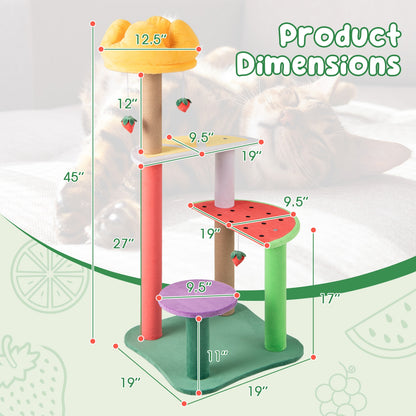 45 Inch Multi-Level Cat Tree with Plush Padded Top Perch and Fruit-Shaped Platforms, Multicolor Cat Trees Condos & Scratchers at Gallery Canada