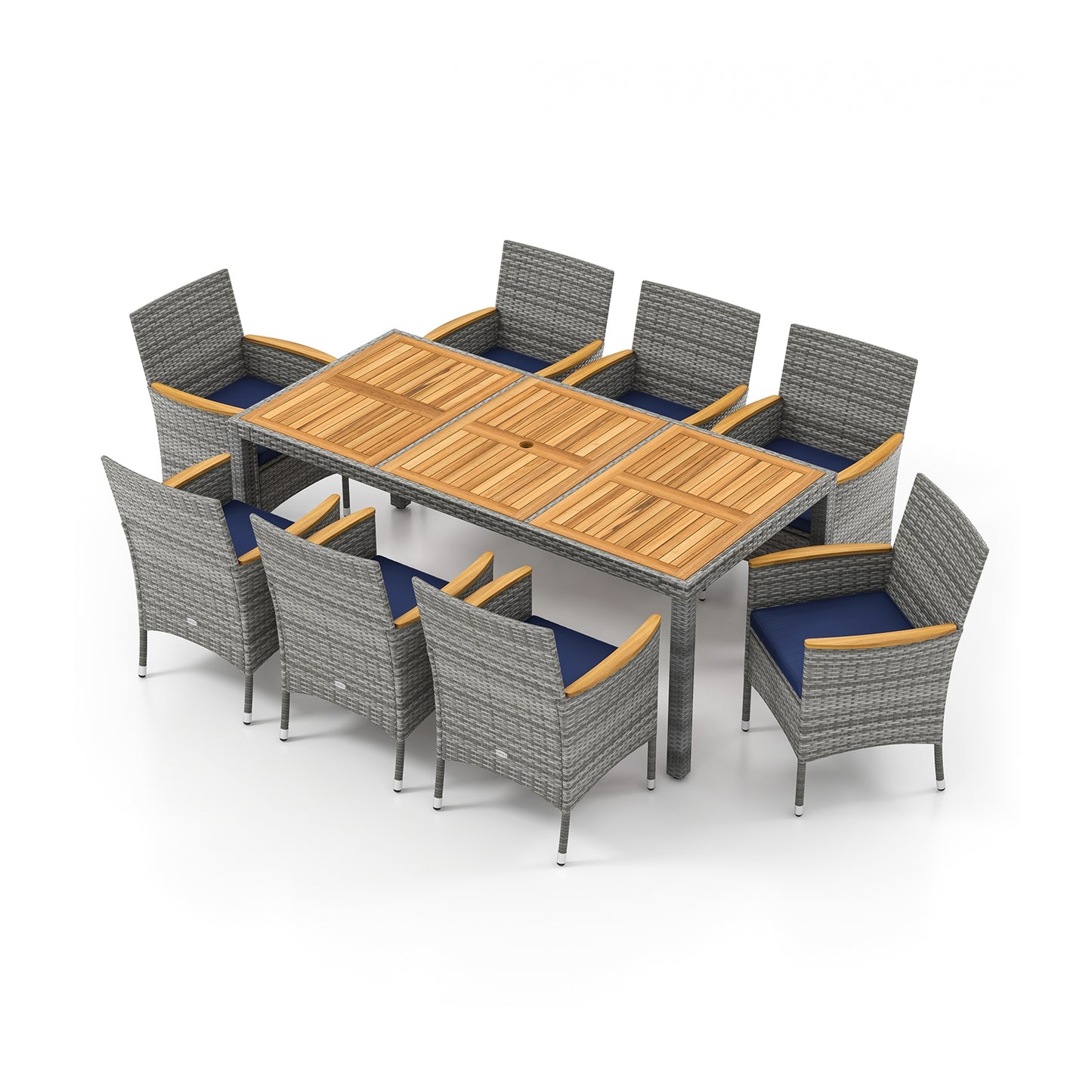 9 Piece Patio PE Wicker Dining Set, Navy Patio Dining Sets Navy at Gallery Canada