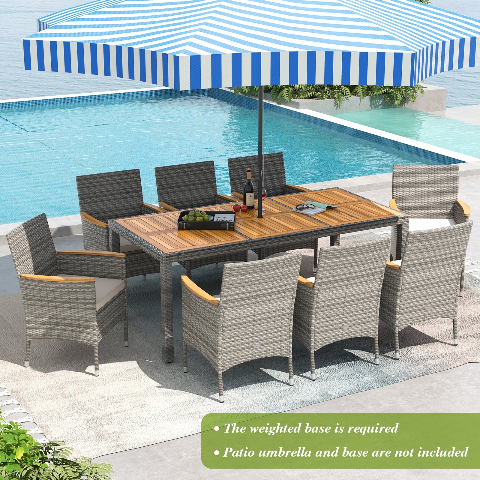 9 Pieces Patio PE Wicker Dining Set for Deck Garden and Yard, White Patio Dining Sets at Gallery Canada