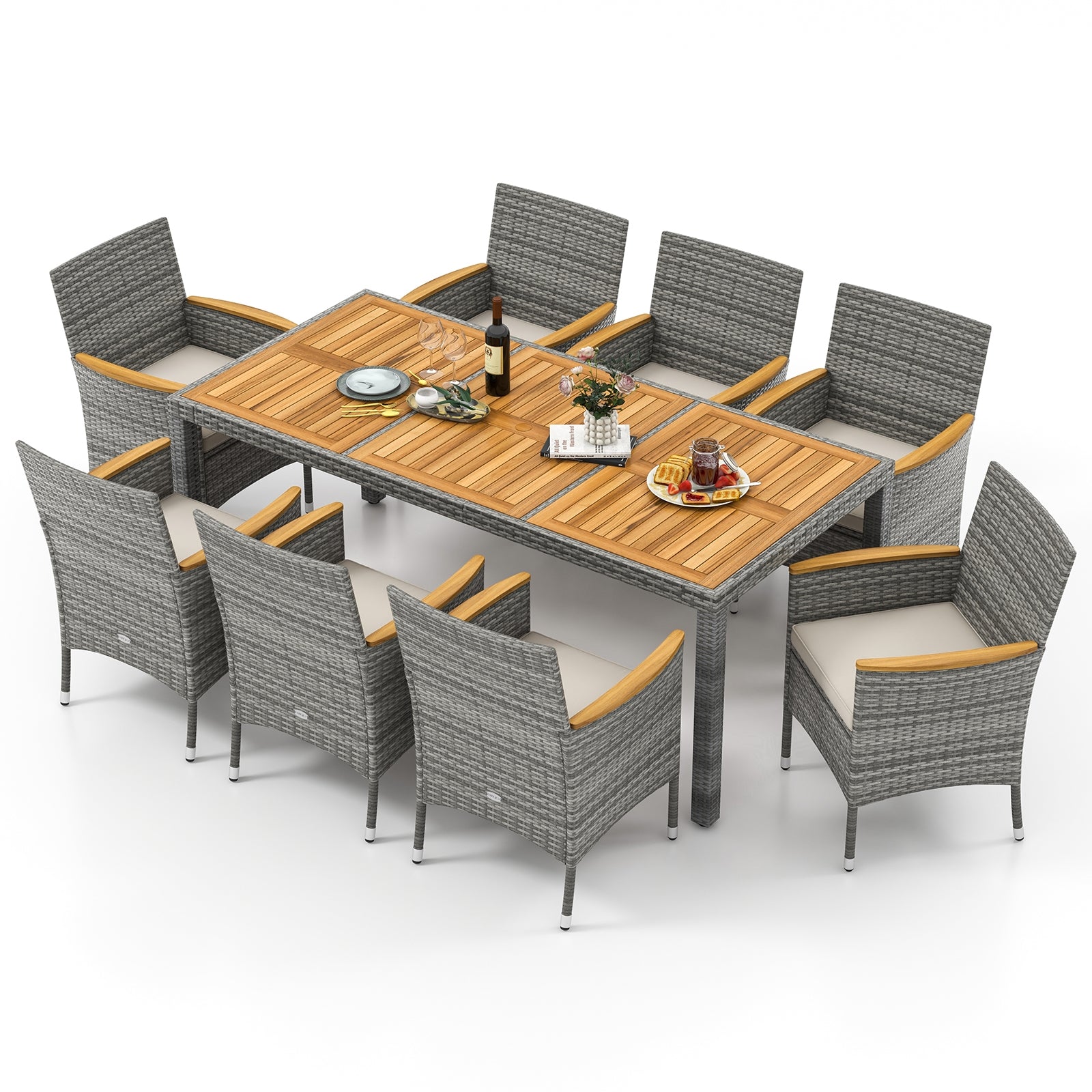 9 Pieces Patio PE Wicker Dining Set for Deck Garden and Yard, White Patio Dining Sets at Gallery Canada