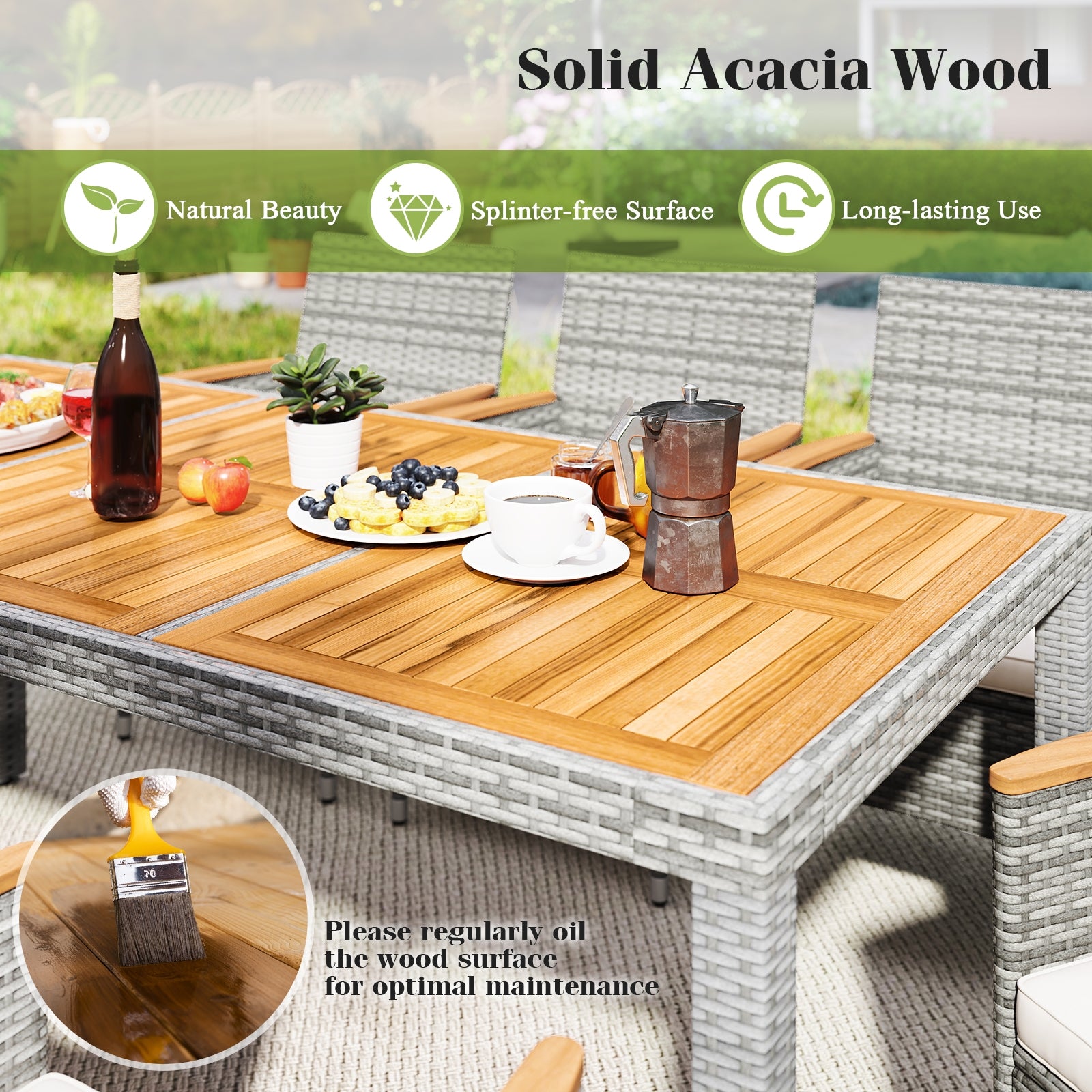 9 Pieces Patio PE Wicker Dining Set for Deck Garden and Yard, White Patio Dining Sets at Gallery Canada