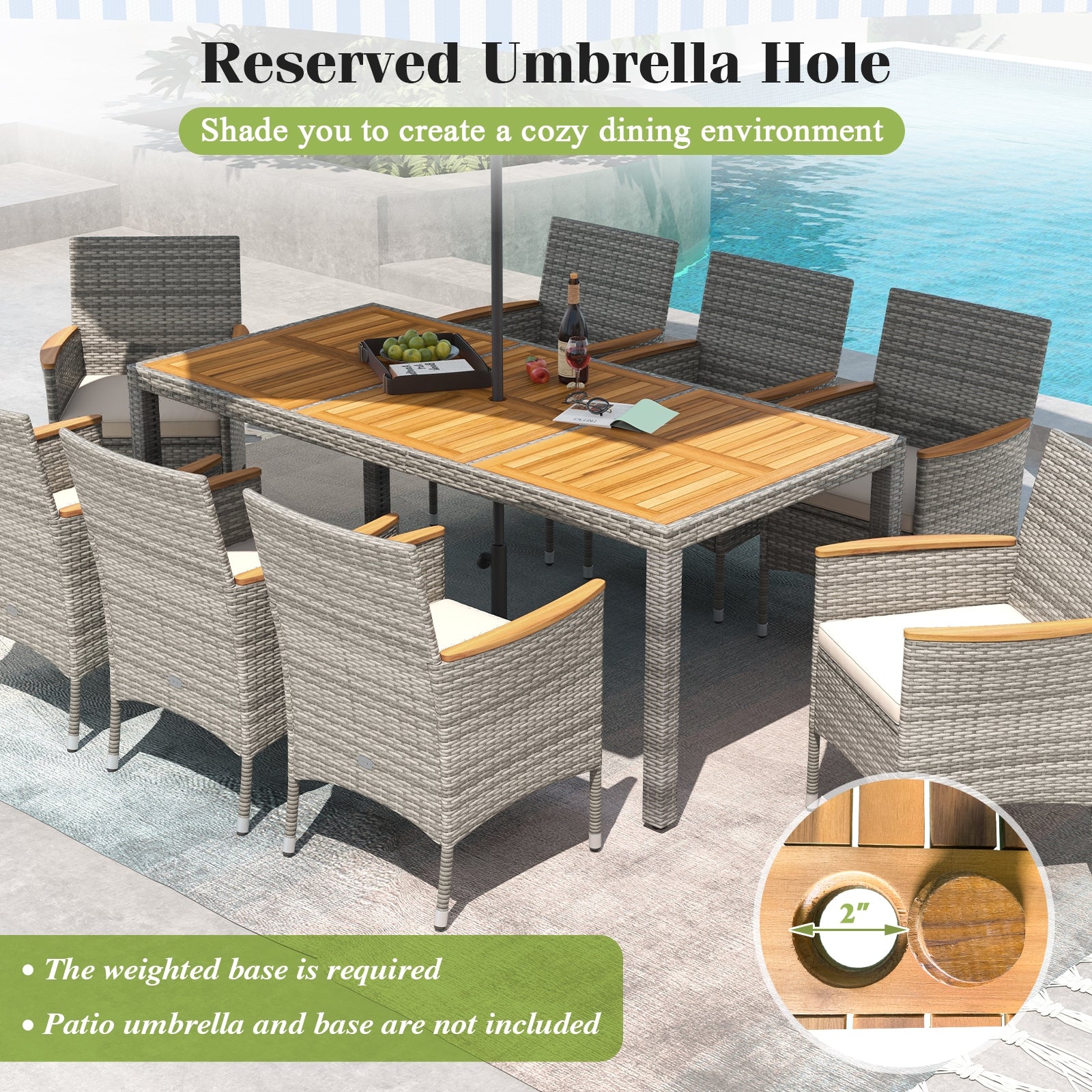 9 Pieces Patio PE Wicker Dining Set for Deck Garden and Yard, White Patio Dining Sets at Gallery Canada