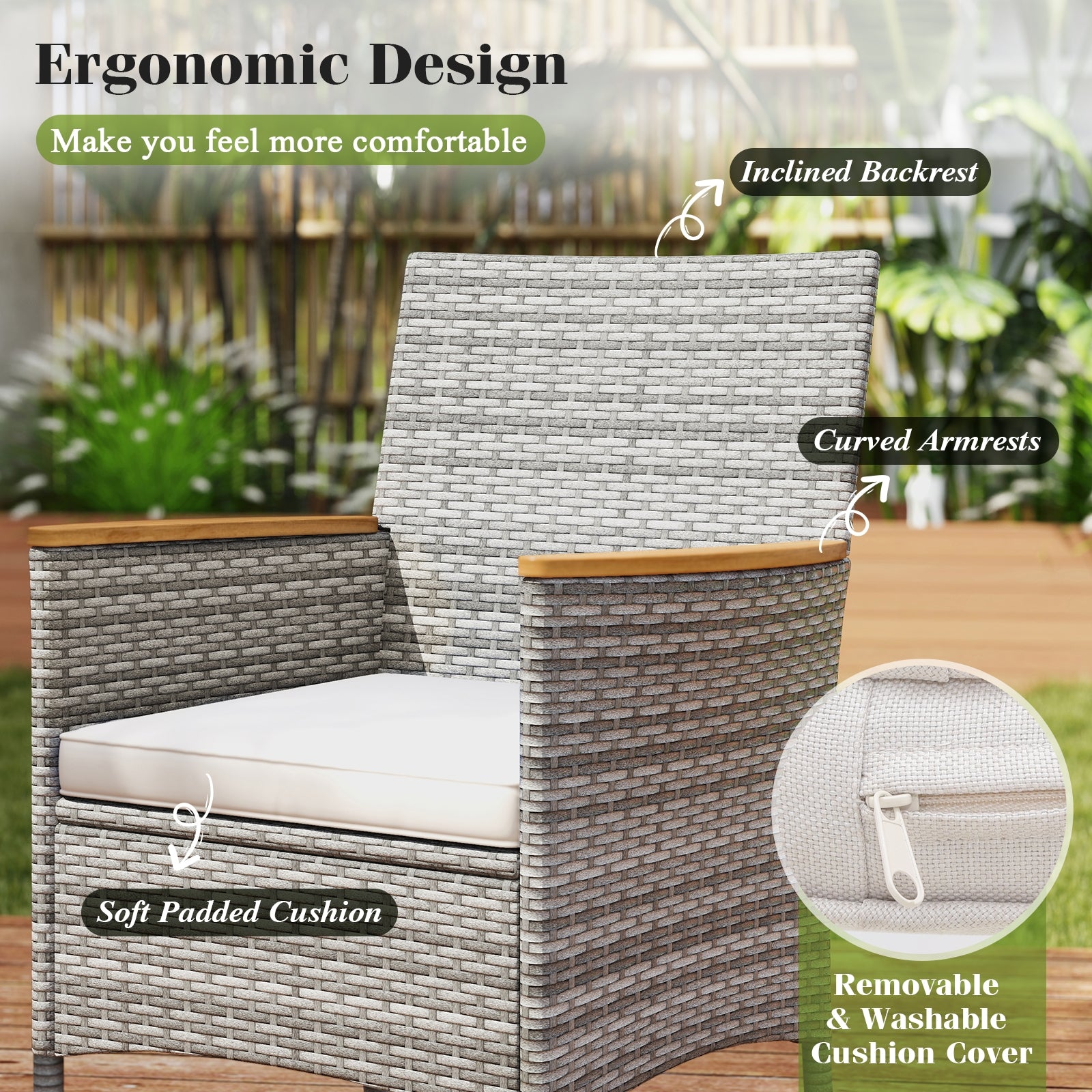 9 Pieces Patio PE Wicker Dining Set for Deck Garden and Yard, White Patio Dining Sets at Gallery Canada