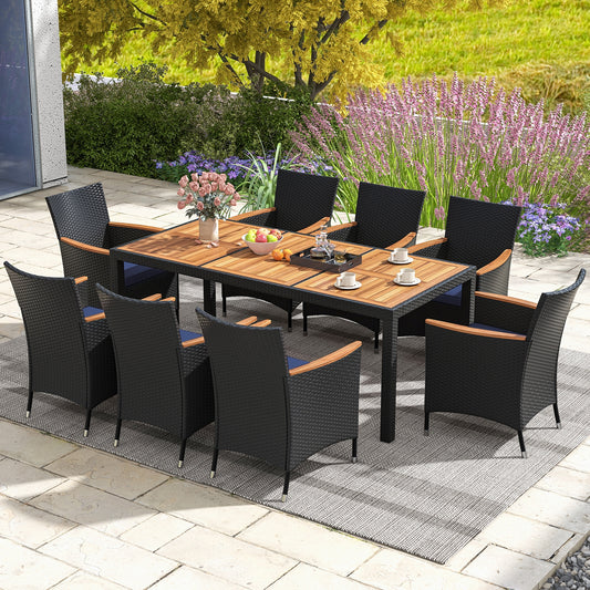 9 Piece Outdoor Dining Set, Acacia Wood Tabletop, Navy Patio Dining Sets Navy at Gallery Canada