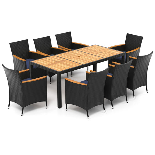 9 Piece Outdoor Dining Set, Acacia Wood Tabletop, Navy Patio Dining Sets Navy at Gallery Canada