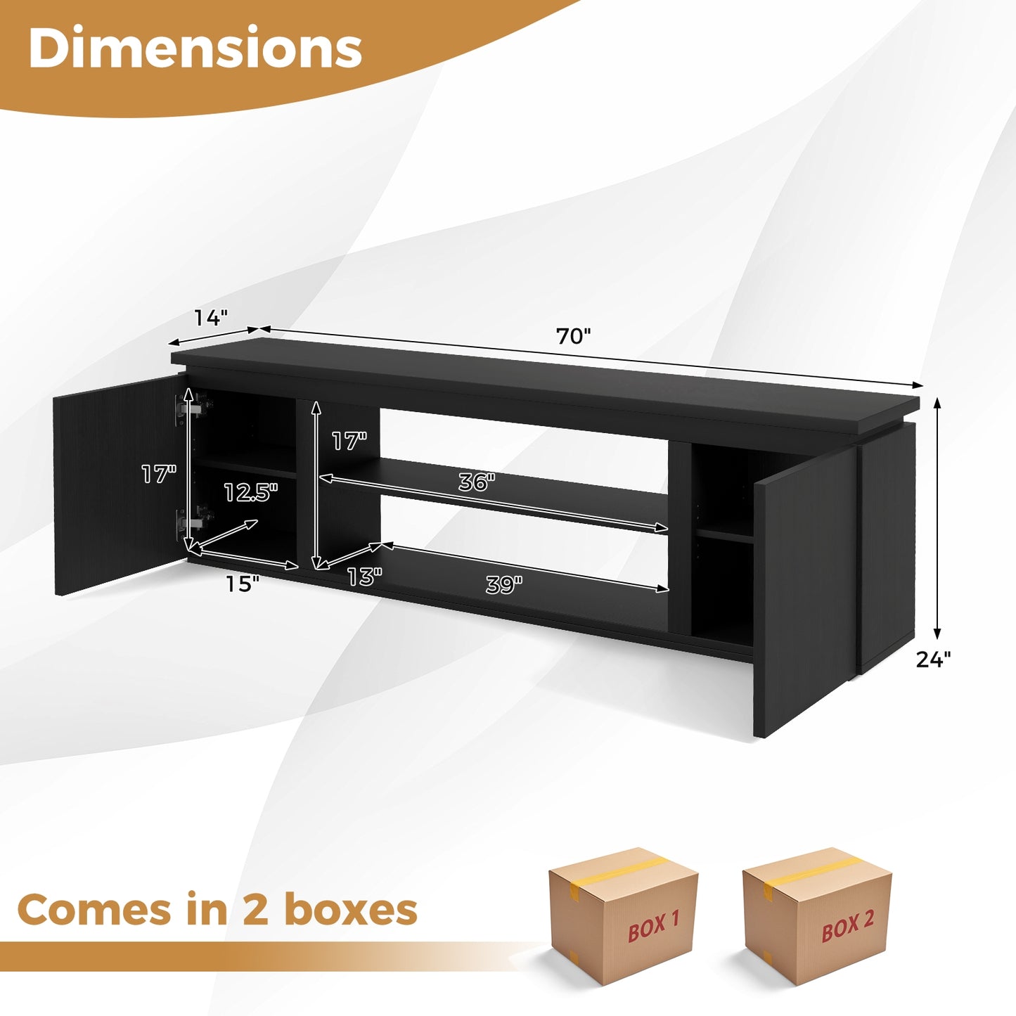 TV Cabinet With 3 Adjustable Shelves, Anti-Tipping Kits, 80 Inch, Black Entertainment Centers & TV Stands at Gallery Canada