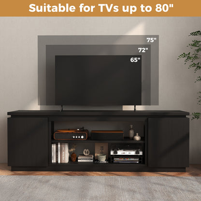TV Cabinet With 3 Adjustable Shelves, Anti-Tipping Kits, 80 Inch, Black Entertainment Centers & TV Stands at Gallery Canada