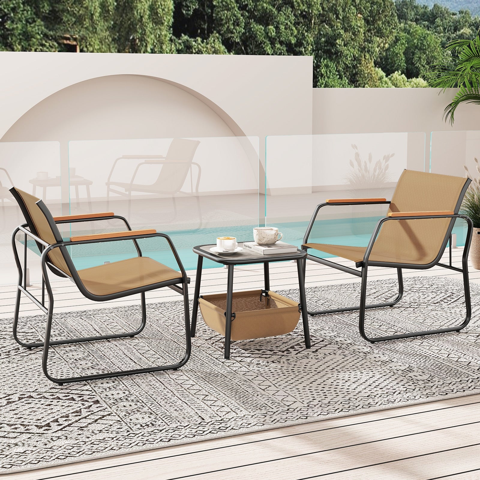 3 Pieces Patio Furniture Set Outdoor Bistro Conversation Set, Brown Patio Conversation Sets at Gallery Canada