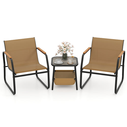 3 Pieces Patio Furniture Set Outdoor Bistro Conversation Set, Brown