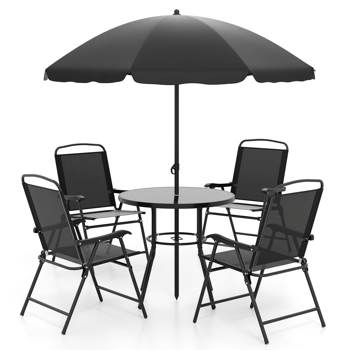 6 Pieces Patio Dining Set with Umbrella with 4 Folding Armchairs, Black Patio Dining Sets Black at Gallery Canada