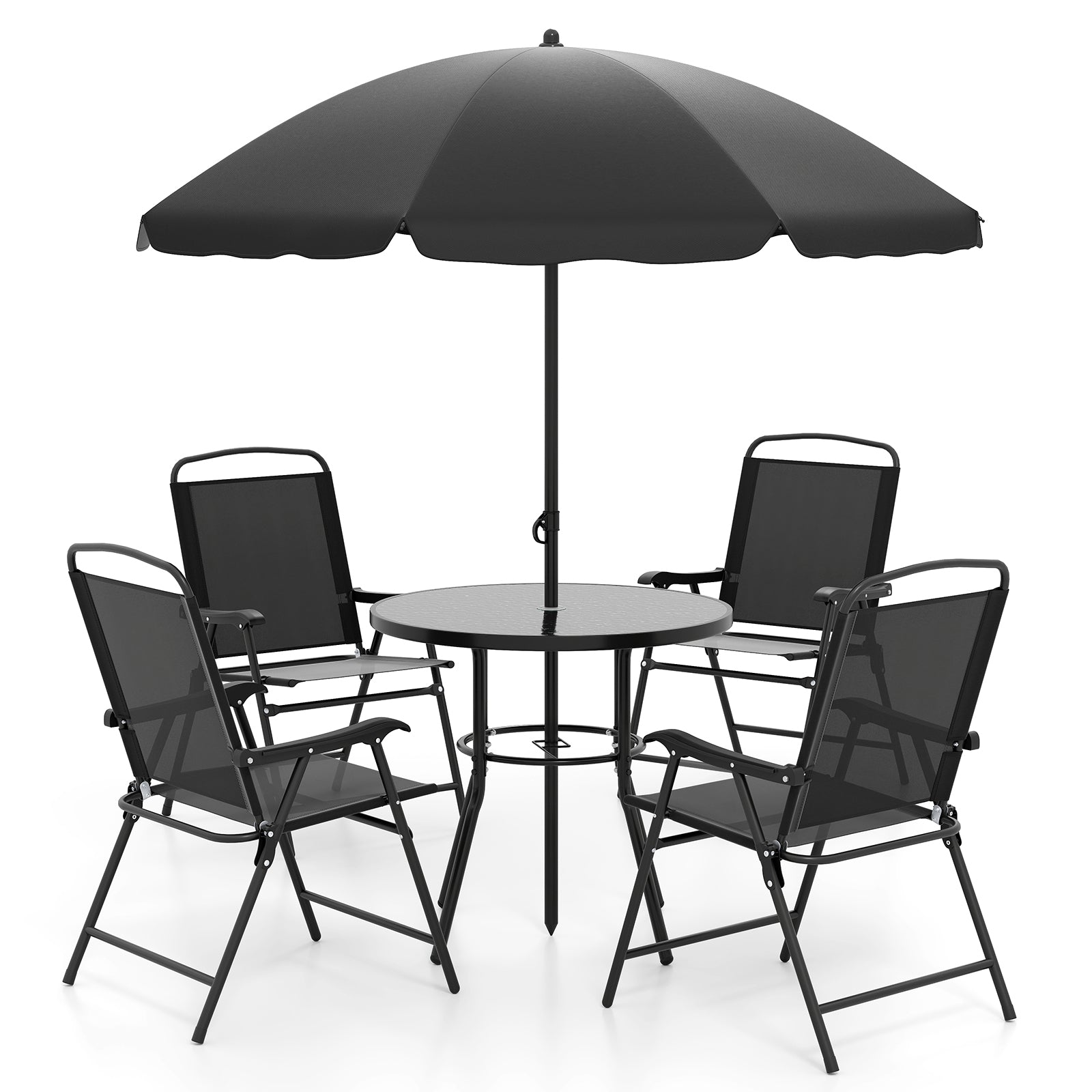 6 Pieces Patio Dining Set with Umbrella with 4 Folding Armchairs, Black Patio Dining Sets at Gallery Canada