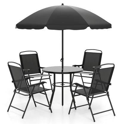 6 Pieces Patio Dining Set with Umbrella with 4 Folding Armchairs, Black Patio Dining Sets at Gallery Canada