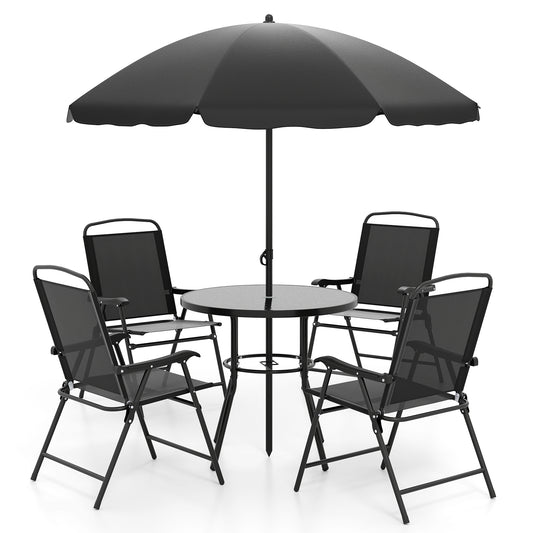 6 Pieces Patio Dining Set with Umbrella with 4 Folding Armchairs, Black Patio Dining Sets Black at Gallery Canada