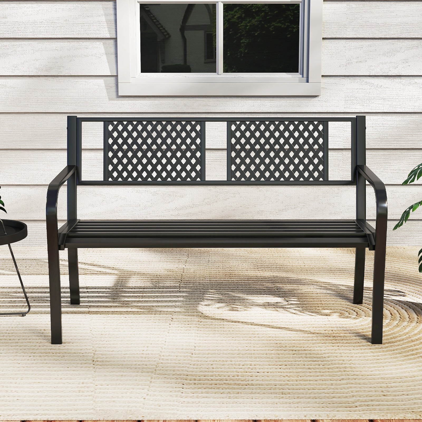 Outdoor Bench Metal Loveseat Patio Bench for 2-3-Person, Black Outdoor Benches at Gallery Canada