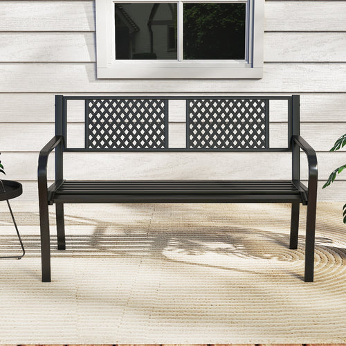 Outdoor Bench Metal Loveseat Patio Bench for 2-3-Person, Black
