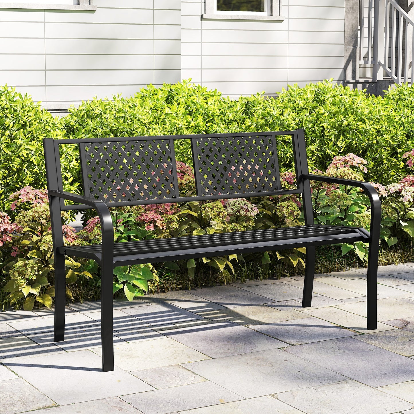 Outdoor Bench Metal Loveseat Patio Bench for 2-3-Person, Black Outdoor Benches at Gallery Canada