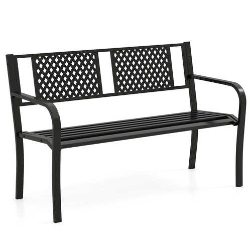 Outdoor Metal Loveseat Patio Bench, 2-3 Person, Black