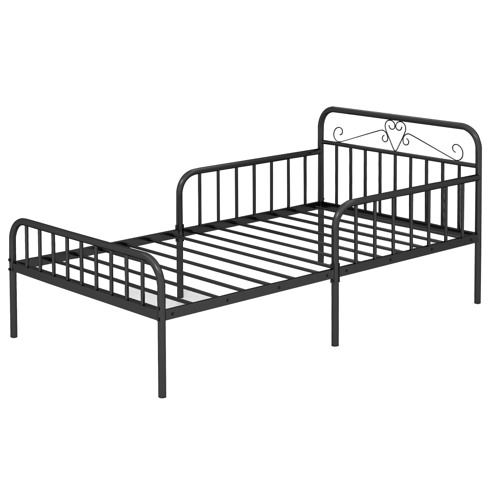 Twin Size Bed Frame with Headboard and Safety Side Guardrails, Black Simple Bed Frame Black at Gallery Canada