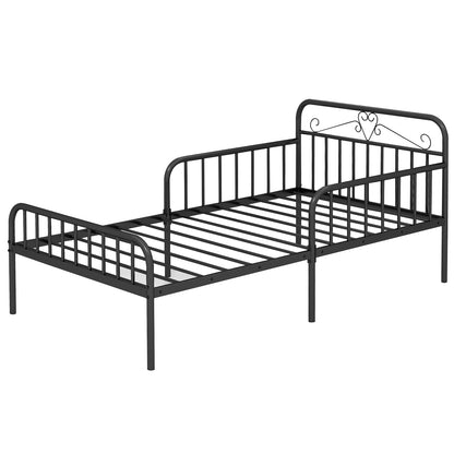 Twin Size Bed Frame with Headboard and Safety Side Guardrails, Black Simple Bed Frame Black at Gallery Canada