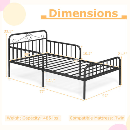 Twin Size Bed Frame, Headboard, Safety Guardrails, Black Simple Bed Frame at Gallery Canada