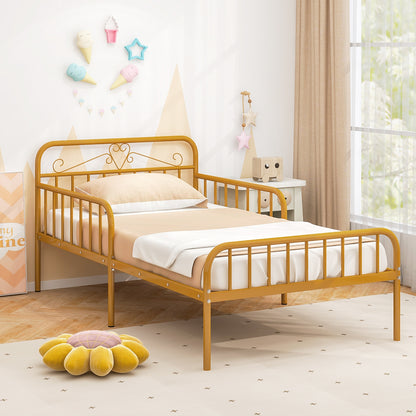 Twin Size Bed Frame with Headboard and Safety Side Guardrails, Gold Simple Bed Frame at Gallery Canada