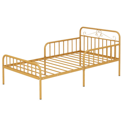 Twin Size Bed Frame with Headboard and Safety Side Guardrails, Gold Simple Bed Frame at Gallery Canada
