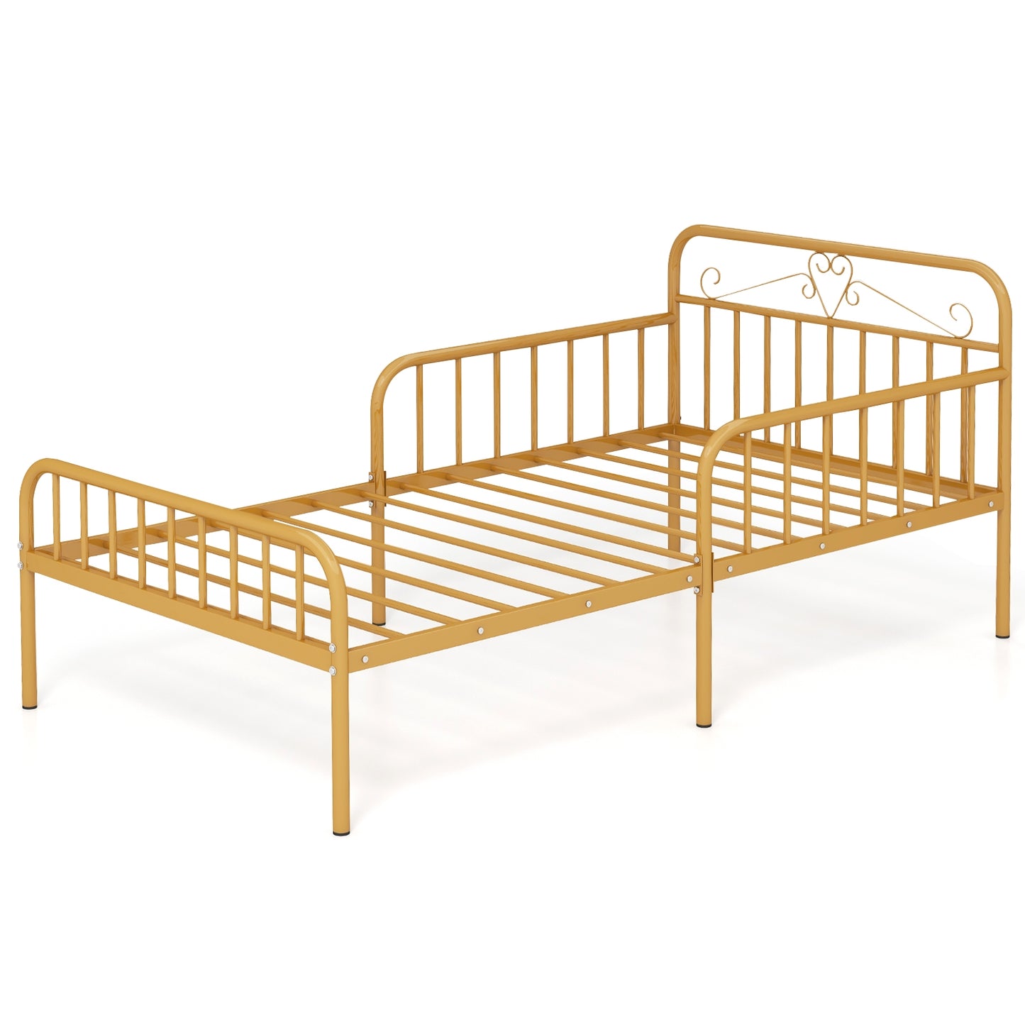 Twin Size Bed Frame with Headboard and Safety Side Guardrails, Gold Simple Bed Frame at Gallery Canada